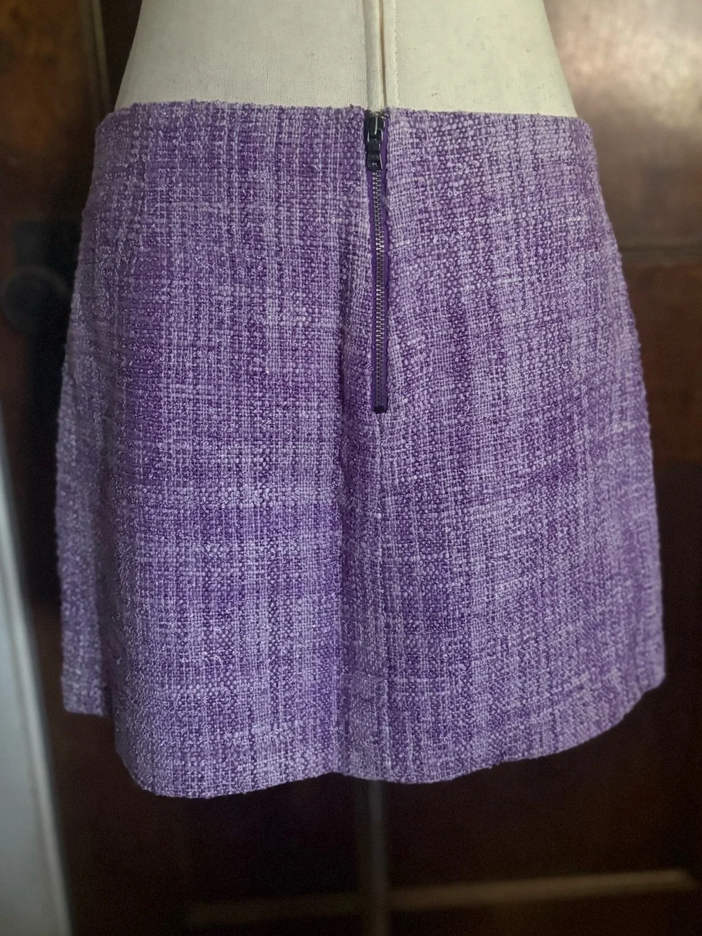 Alice + Olivia Lavender Tweed Purple Woven Gianna Mini Skirt Size 8 Back Zip
